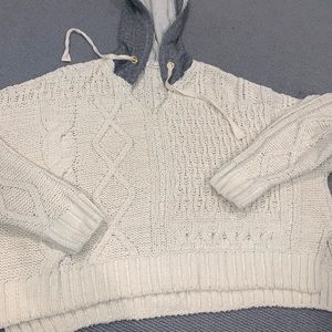 Knit Creme Sweater with Sweatshirt Hood